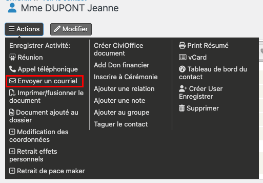 Envoi mail d'information