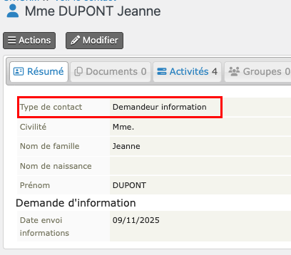 Modificationtype de contact
