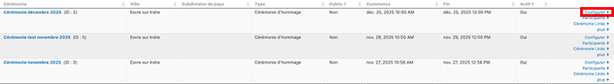 Liste Cérémonies
